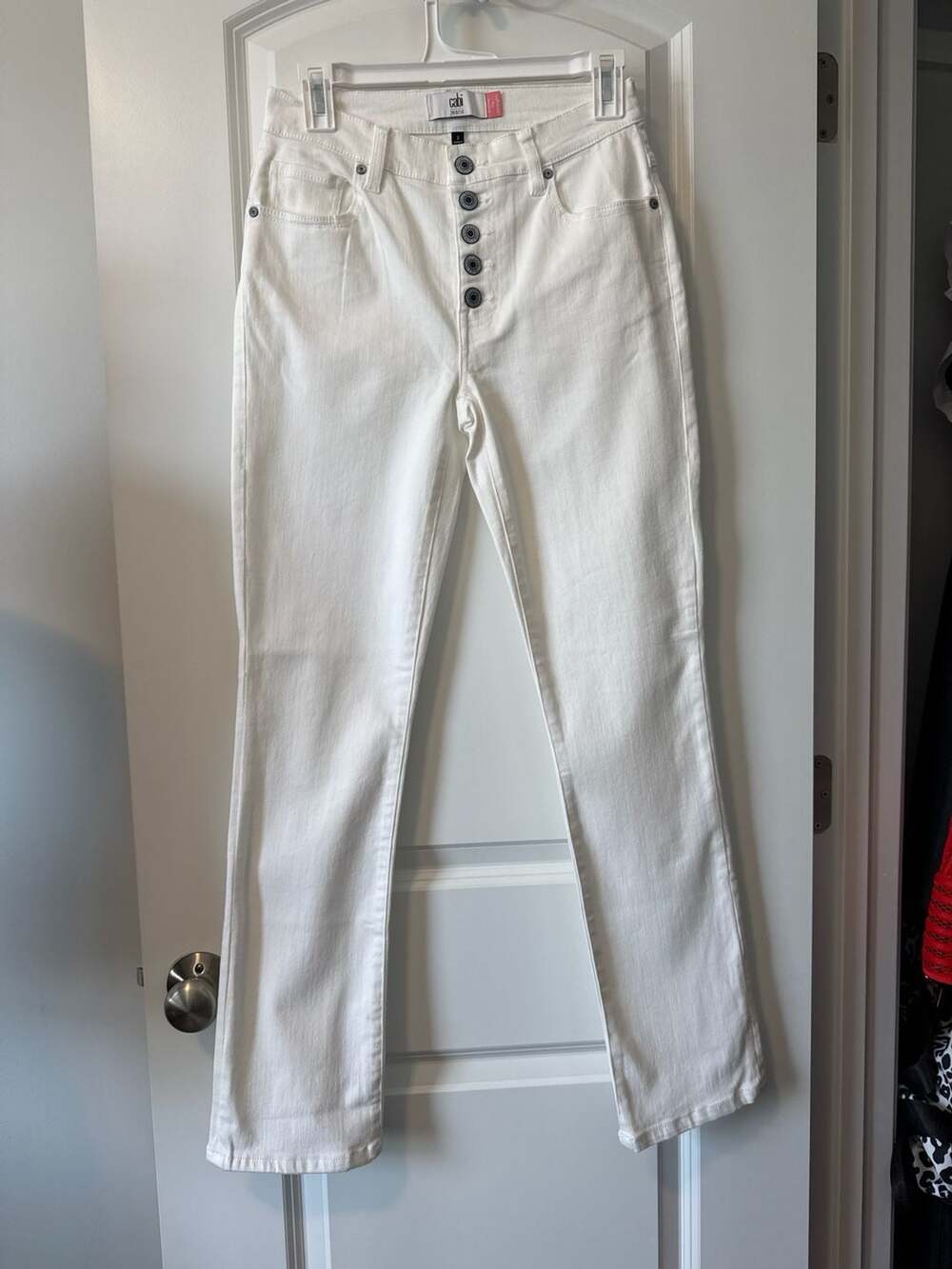 Cabi Off-White Exposed Button Fly Straight Leg Jeans Size 2